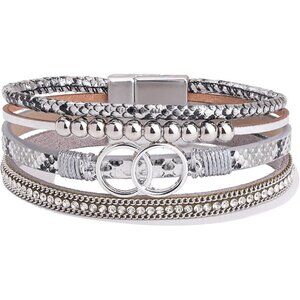 Leather Cuff Bracelets Beaded Infinity Jewelry for Women Stackable Gift